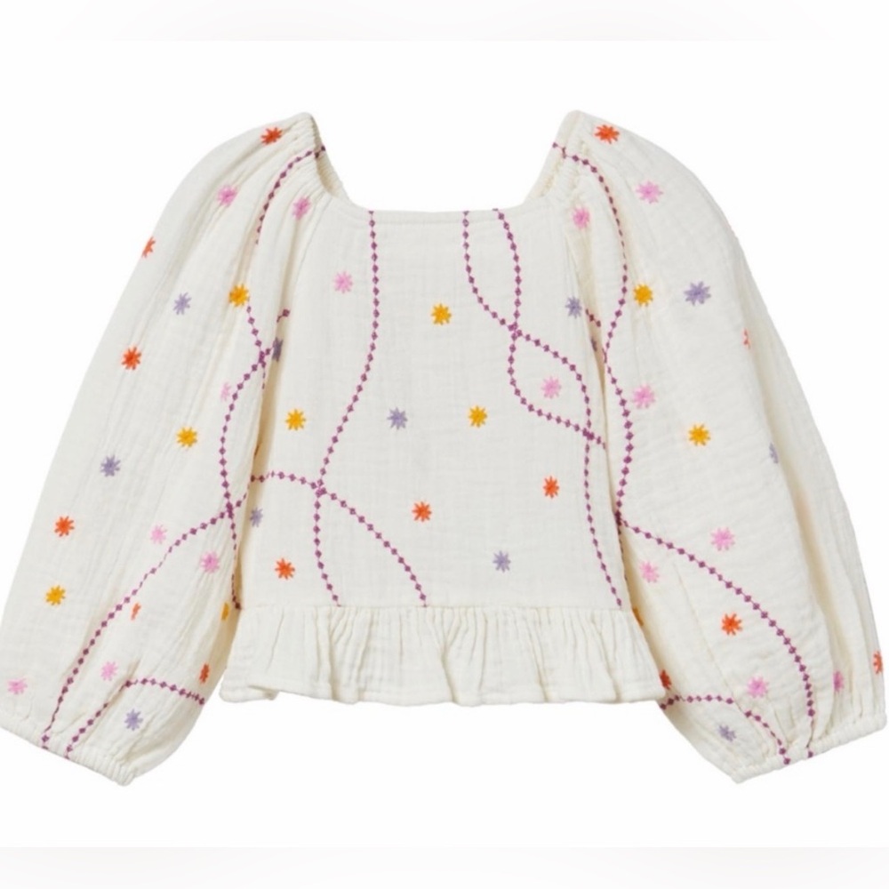 Zara Girls Cotton Boho Textured Embroidered Top Size 5/6